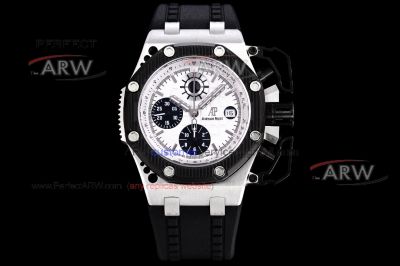 Swiss replica Audemars Piguet Royal Oak Offshore War Survivor white dial  fluoro rubber strap 